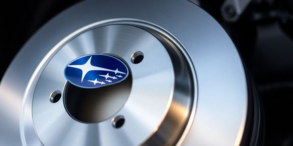 Close-up of shiny Subaru OEM part.