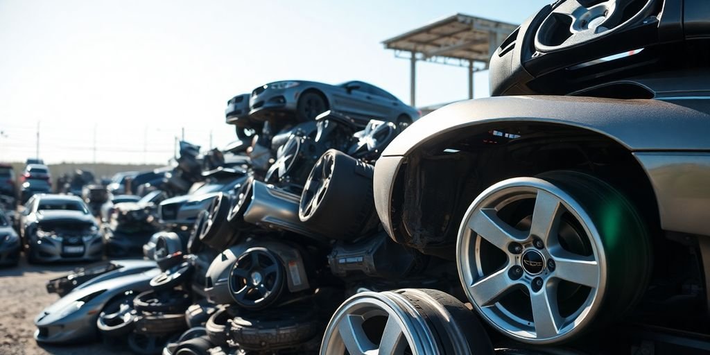 Used Subaru parts in a junkyard