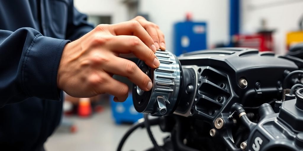 Mechanic holding new Subaru car part.