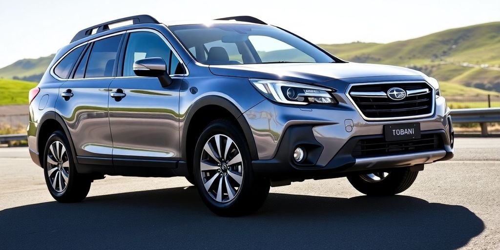 Subaru Outback parked outdoors with Adelaide hills.
