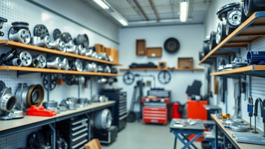 Subaru car parts in a workshop