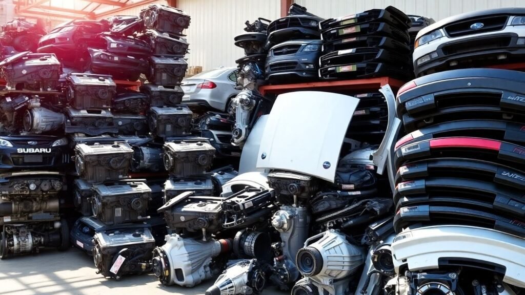 Subaru car parts at a Melbourne wreckers yard.