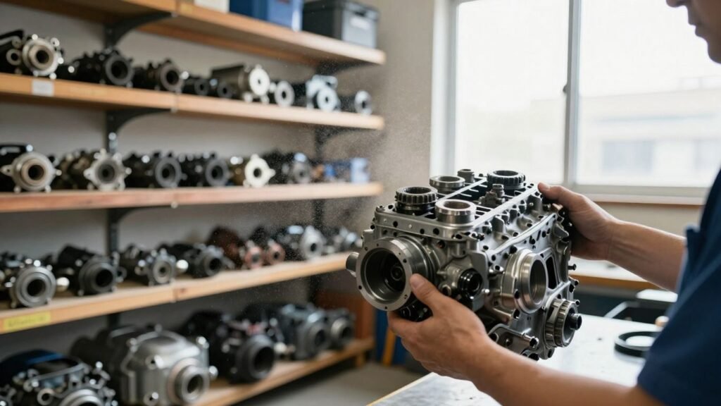 Subaru car parts in a workshop