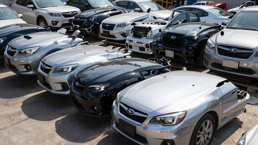 Subaru car parts at a wrecking yard in Canberra.