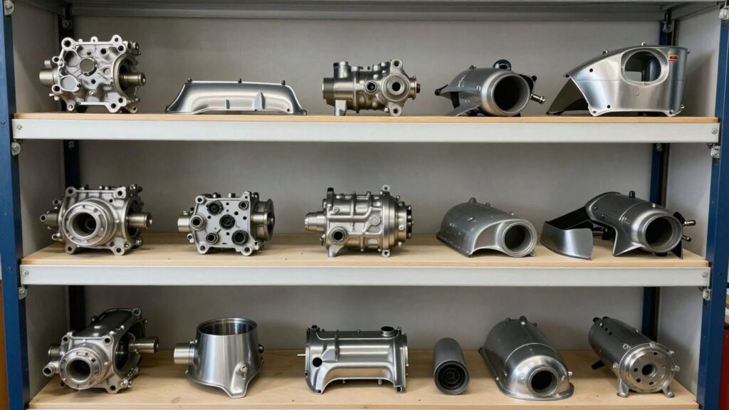 Genuine Subaru Forester parts displayed in a workshop.